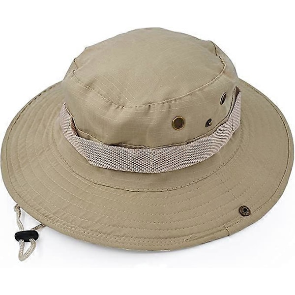 Bredbrättad Solhatt för Utomhusbruk, Klassisk Djungel Combat Armé Stil Solhatt för Fiske, Jakt, Camping - Beige Färg