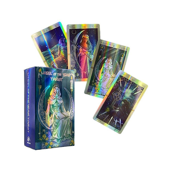 Skinnende holografiske tarotkort på spansk tysk version med beskeder på spansk med bog spådom fransk italiensk D022