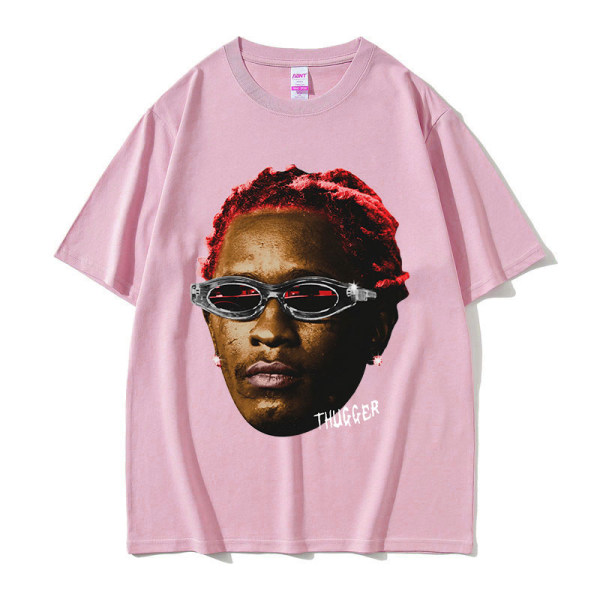 Rapper Young Thug Thugger Rød Vintage Grafisk T-shirt Mænd Kvinder Hip Hop Street Tee q06007 Black L
