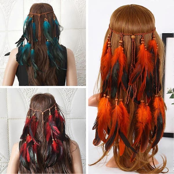 Fjærhårbånd, Nytt Retro Bohemian Lang Dusk Damehodeplagg Red