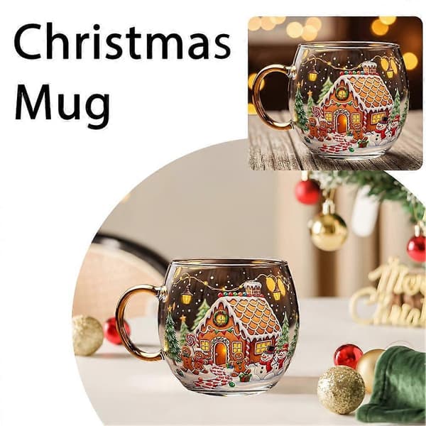 Målat glas, festlig kaffekopp, målad glasmugg, för hem, café, fest, semester A