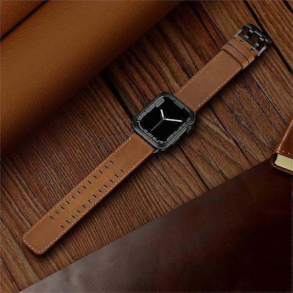 Kompatibel med Apple Watch Series 10 42mm / 9 8 7 41mm / 6 5 4 SE SE (2022) SE (2023) 40mm / 3 2 1 38mm Urrem Ægte Læder Brown