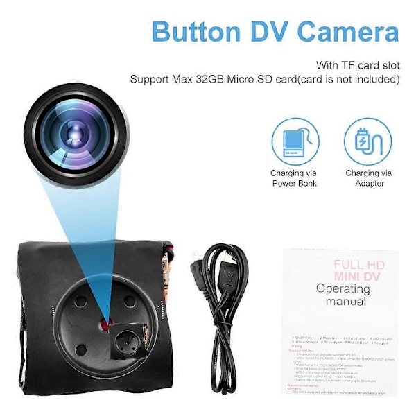 Knappdesign 720P Mini Kamera Video Ljudinspelning DVR-kamera Stödjer Minneskort