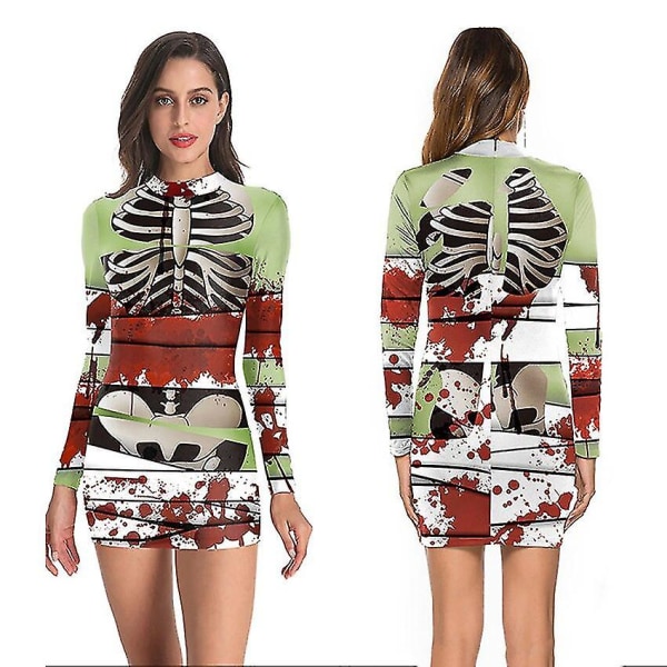 Horror Blodig Sykepleier Hodeskalle Kostymer Kvinner Terror Cosplay Halloween Kostymer For Kvinner Kjoler Spøkelse Sykepleier Karneval Prop-lys Grønn S