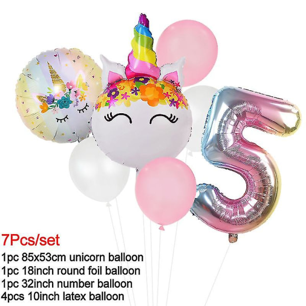 Rainbow Unicorn Balloon Number Folie Globos Kids Girl 1st Unicorn Birthday Party Unicorn-E