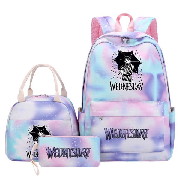 Wednesday Addams 3-delad Ryggsäck Studentväska Light Grey 3pcs set