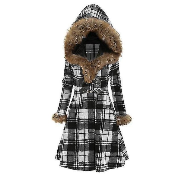Naisten talvitakit, lämmin pitkä takki turkiskaulus, hupullinen takki Black 2XL