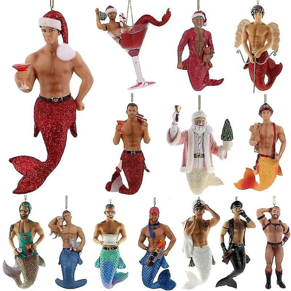 Manlig Sjöjungfru Julgransdekoration Festliga Personliga Presenter Hantverk Bilhängen Hängande Ornament Sjömansdockor Barnpresenter 12