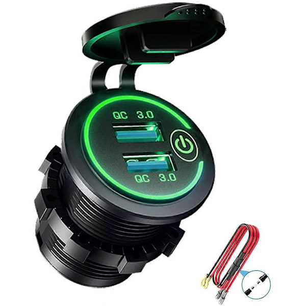 QC 3.0 Dubbel USB-laddaruttag, Vattentätt 12V/24V USB-uttag med Touch-brytare för Bil, Marin, Båt