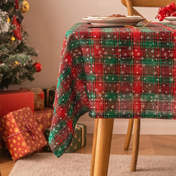 Julbordsduk Snöflinga Rutig Bordsduk Julbordsunderlägg Rektangulär Festival Bordsöverdrag Jul Kök Heminredning Style E 140X140cm