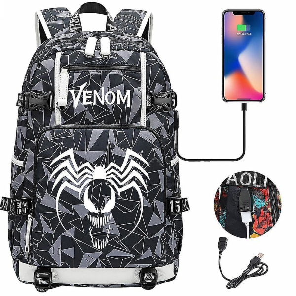 Venom Printed USB Skolväska för ungdomar (2-117) Color-6