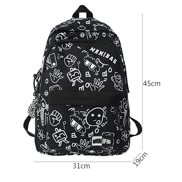 Moteriktig Jentete Graffiti Design Ryggsekk Ungdomsskole College Skoleveske Laptop Ryggsekk Dame Herre Reiseveske black