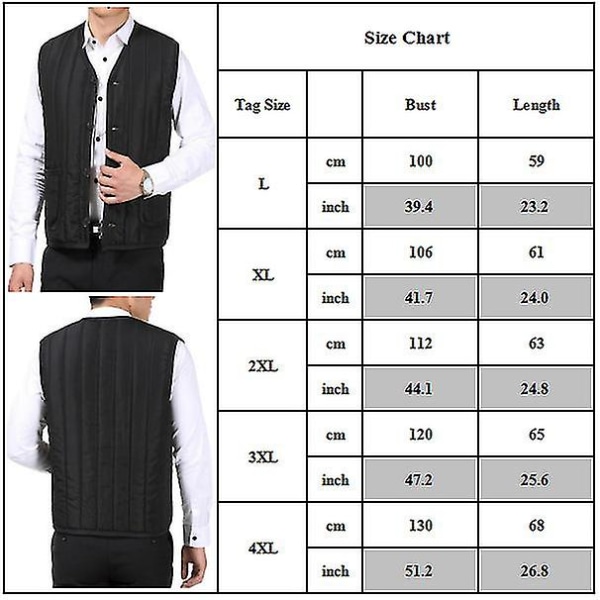 Vattert vestjakke for menn fleeceforet vinter varm vest Black L