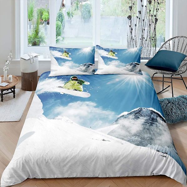 Skidåkning Kung Drottning Påslakan Ungdomar Extremsport Spel Sängkläder Set Skidstavar Snowboard Täcke Örngott Polyester Quilt Örngott
