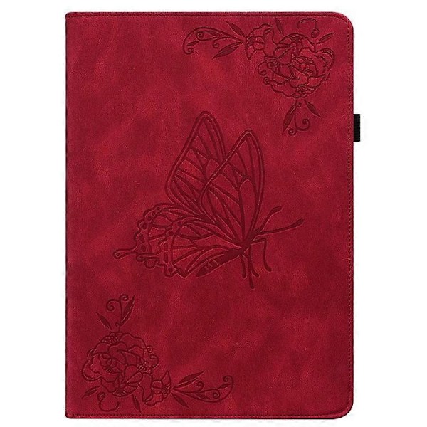 Kompatibelt Fodral för Lenovo Tab K11 Plus Fjäril Blomma Tryck PU Läder Tablet Skydd med Kortfack Red