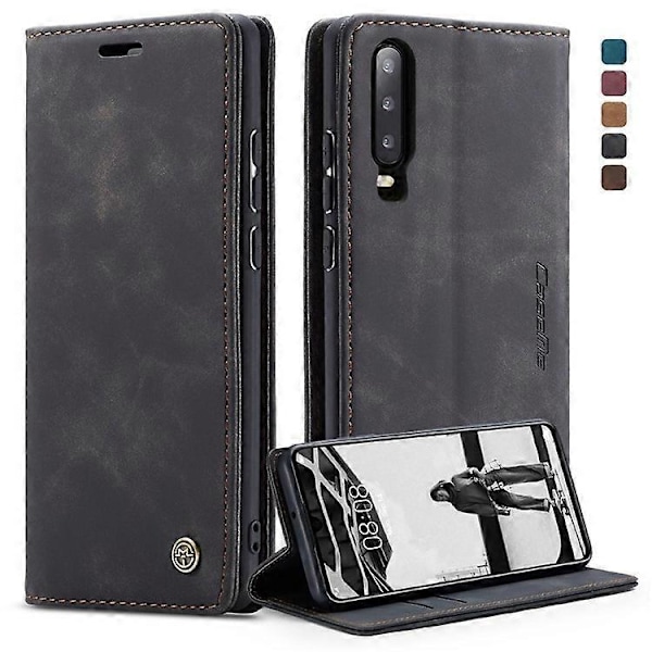 CASEME 013-serien Kompatibel med Huawei P30 Stötsäkert PU Läder Ställ Skydd Anti-repa Plånboksfodral Black