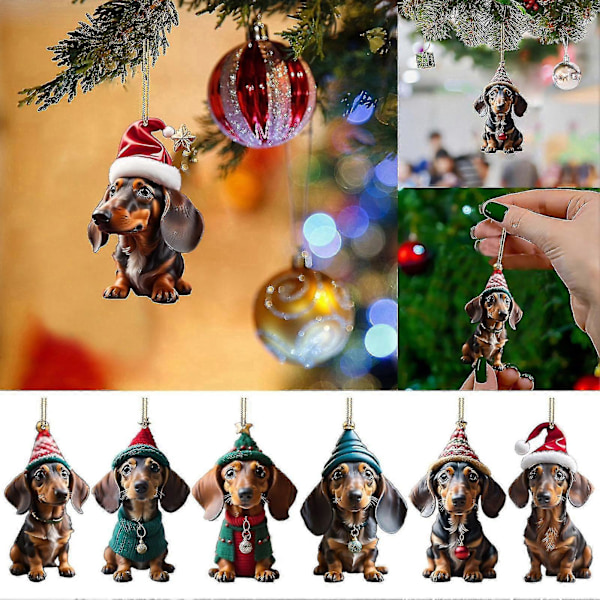Hundejuletrepynt - 7 stk. Dachshund-hundejuletrepynt Juletreanheng Hengende anheng