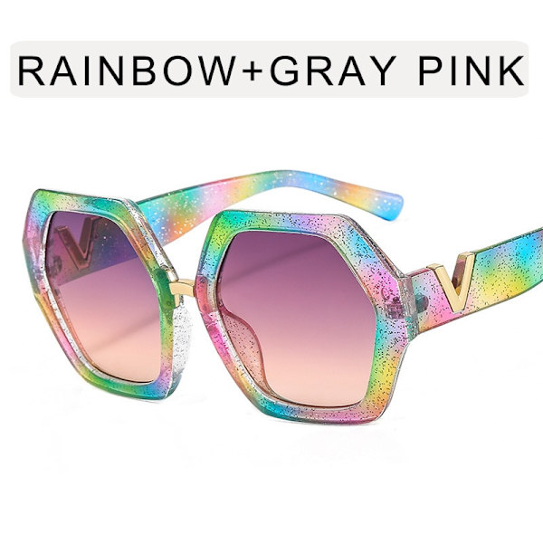 Fashionabla stora hexagonala solglasögon för damer, överdimensionerade glasögon för män, fyrkantiga solglasögon för damer Rainbow Gray Style8