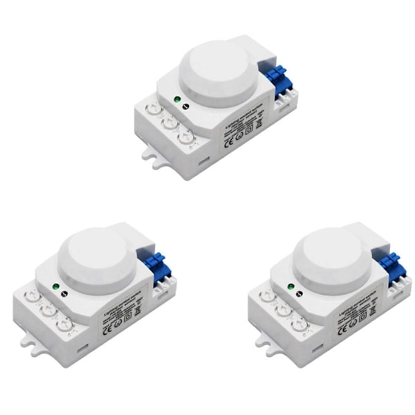 3X 5.8GHz HF System LED Mikrobølge 360 Graders Bevægelsessensor Lyskontakt Kropsbevægelsesdetektor, Hvid