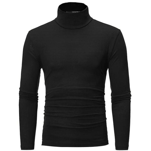 Polo med hög krage för män, enfärgad, smal, elastisk, tunn, pullover, vår, höst, underkläder, polotröja, herrstickad blus, baströja, topp Black 1 S