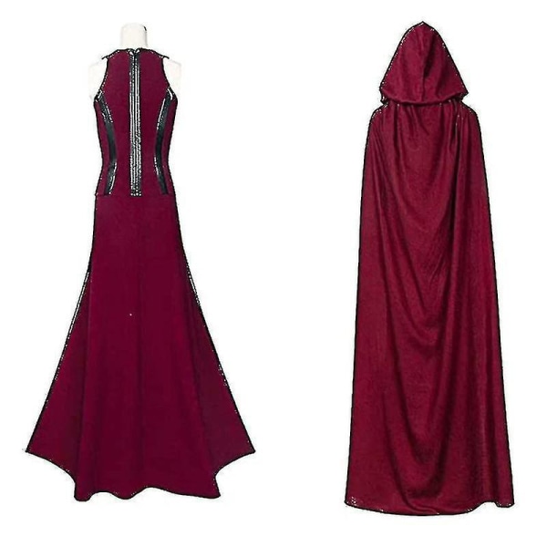 Kvindelig Wanda Maximoff Cosplay Kostume Scarlet Witch Hovedbeklædning Kappe Og Bukser Komplet Sæt Outfit Halloween Tilbehør Rekvisitter S
