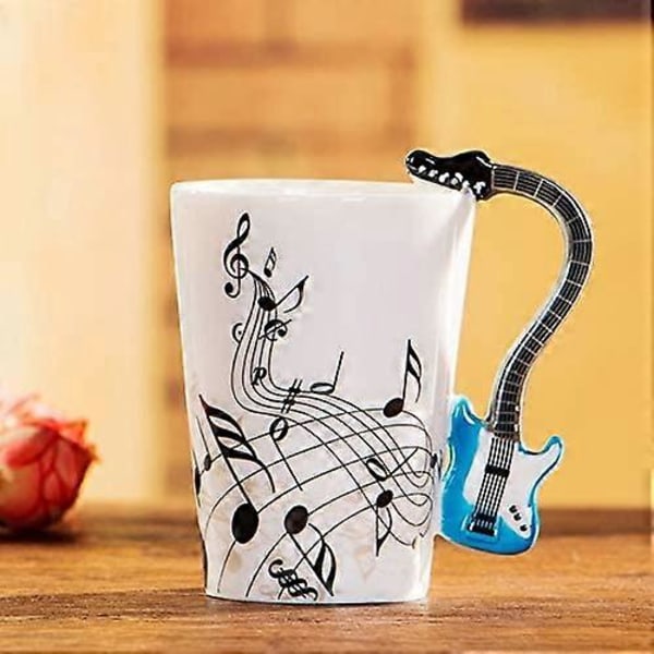 8.5oz Kreativ Musikk Krus Fiolin Stil Gitar Keramisk Krus Kaffe Te Melk Notelinje Kopp med Håndtak Kaffekopper Nyhet Gaver (Blå Elektrisk Gitar)