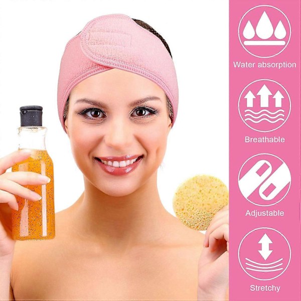 Hårband för ansikte, smink, justerbart frottéhårband för ansiktstvätt, dusch, 3 stycken (Vit, Rosa, Rosröd)