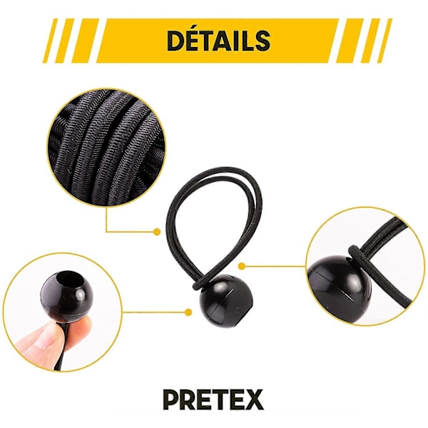 25 stk. elastiske snore med kugle - Elastisk snor ideel til telte, presenninger, tasker, pools, trampoliner og mere - 21 cm længde