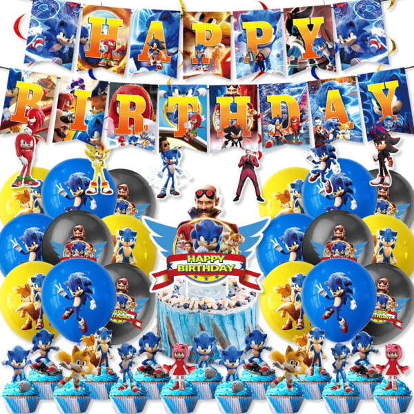Uusi sarjakuva Sonic Juhlatarvikkeita Poikien syntymäpäiväjuhliin Kertakäyttöiset set Paperilautasella Kupit Lautasliinat Baby shower Hanging spin 6pcs