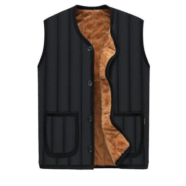 Män Quiltad Gilet Jacka Kappa Fleecefodrad väst Vinter varm väst Black L