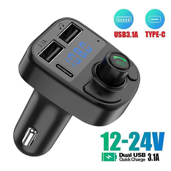 Bil MP3-spiller Bluetooth 5.0 FM-sender med dobbel USB-lader