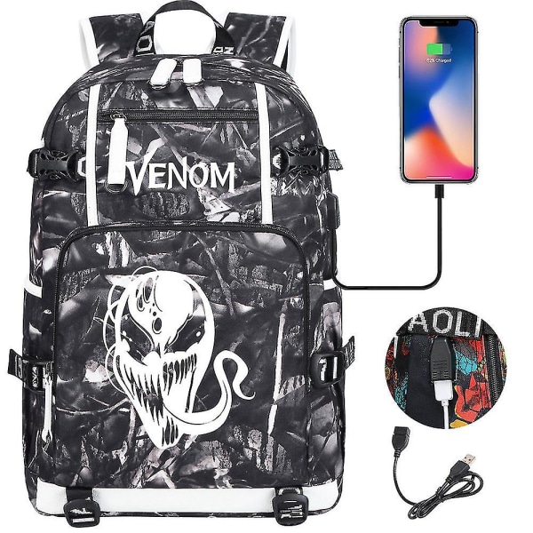 Venom Fashion Tryckt Usb Ungdom Skolväska (2-116) Color-12