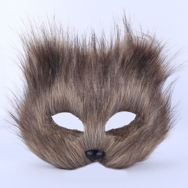 Furry Fox Mask Halv Ansikte Ögonlapp Cosplay Rekvisita Halloween Jul Karneval Party Djur Cosplay Mask Long-black