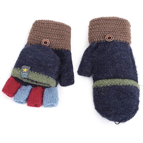 Barnehansker for jenter gutter 5-10 år gamle mote vinter høst ullvotter halv finger strikket tvunnet clamshell dobbel tykk varme hansker Fo