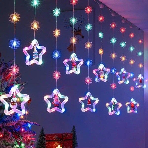 Joulupukin sarjakuvamallinnus LED värikkäät valonauhat joulukoristeet verhovalot ulkokäyttöön, joulukuusi Colorful B EU plug