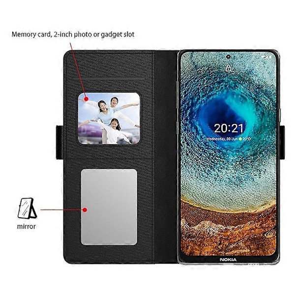 Anti-fall Mobilskal Kompatibelt För Nokia X20 5G, Reptåligt Sminkspegel Magnetisk Stängning PU Läder +TPU Skyddande Flip Black