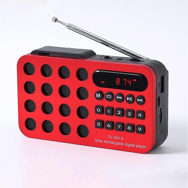 Mini bärbar fickradio med solcellsladdning och trådlösa högtalare som stöder USB Red