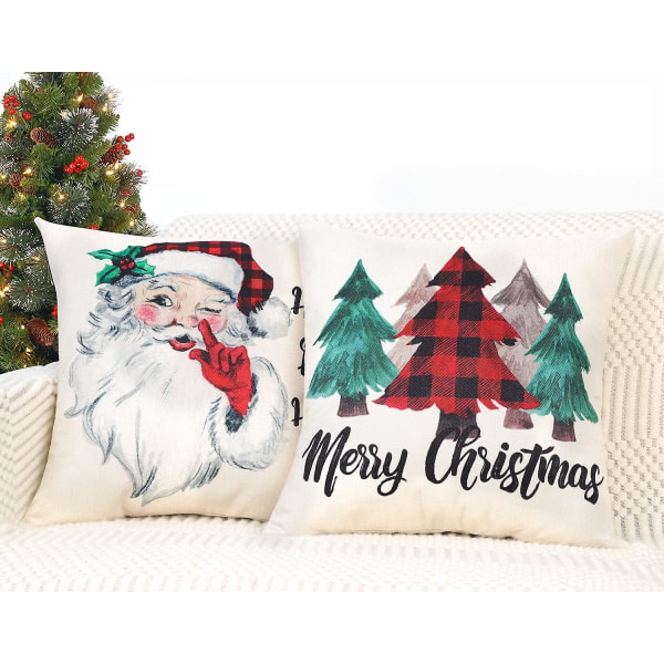 Jouluiset tyynynpäälliset 18x18 set kpl maalaistalon joulukoristeita, punaisia ​​mustia puhvelipleidejä, case