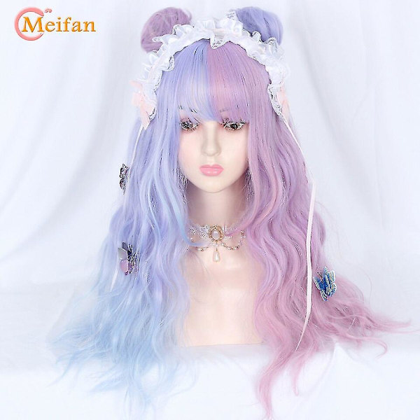 Meifan Lang Bølgete Krøllete Lolita Cosplay Parykk Med Pannelugg Lys B