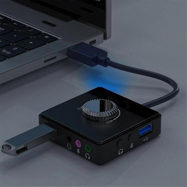 USB Eksternt Lydkort 3.5mm Jack Volumjusterbar Nettbrett Datamaskin Mikrofon Telefon Ekstern Stereo Lydadapter