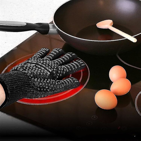 Grillhansker Varmebestandig Grillhanske 800 Grader Brannsikre Hansker Matlagingshansker Bakehansker For Kjøkken & Grill Bbq Ovnshansker, Svart Hy U