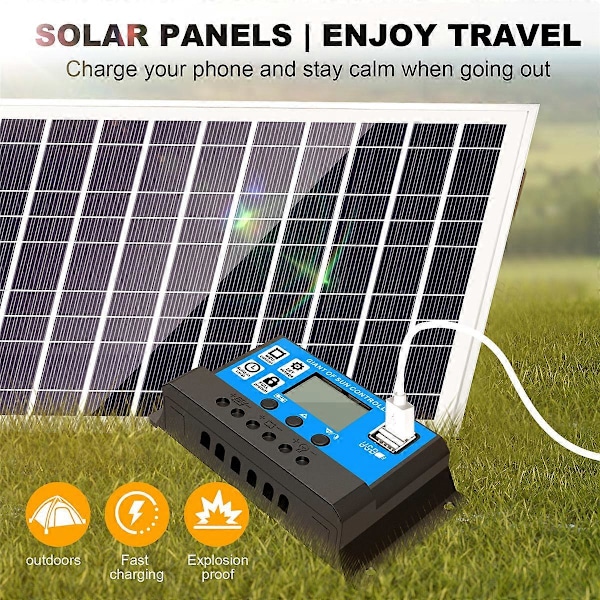 30W 12V Solpanel Batterilader + 40A Controller til RV Bil Båd Hjem Camping