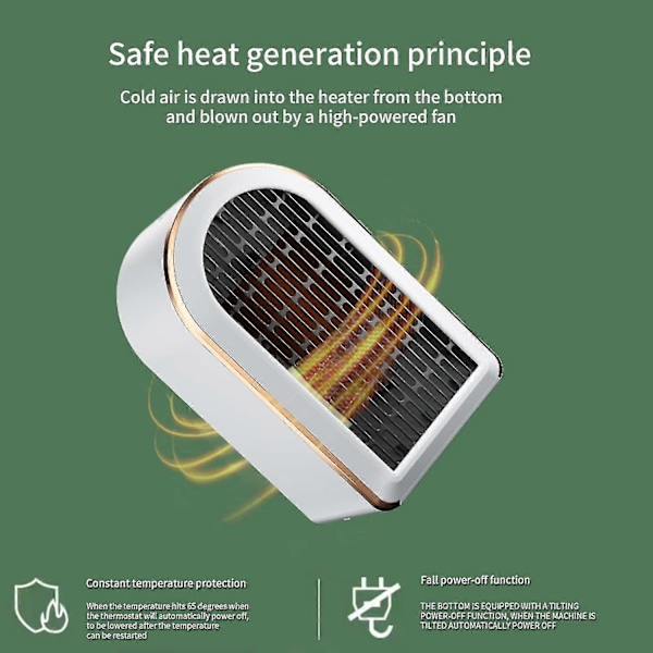 Keraaminen lämpöpuhallin, sähköinen lämpöpuhallin, energiaa säästävä, 3 sekunnin lämmitys, hiljainen lämmitin 21*12*11.5CM (Vihreä)