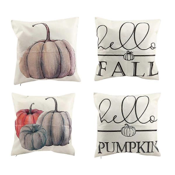 Höst Kuddfodral 45x45 cm Set om 4 för Höstdekoration Pumpa Höstkuddar Dekorativa