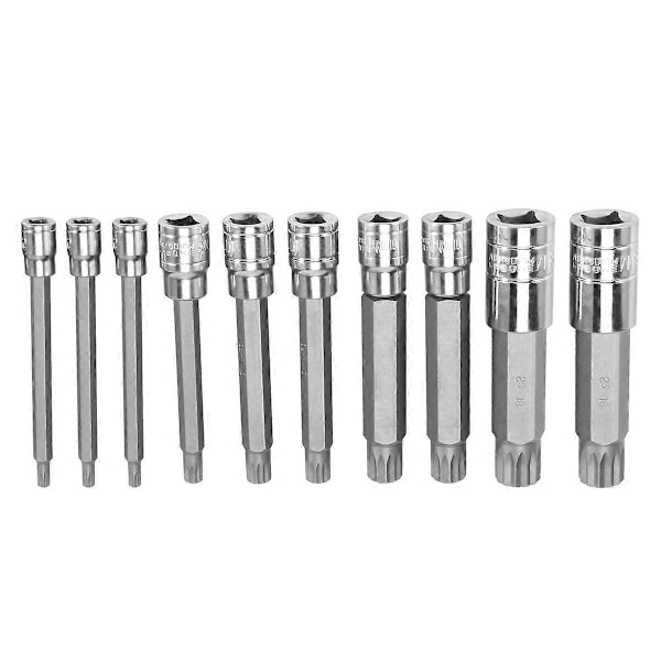 10 Dele 4 tommer Spline Tip Bit Top Sæt M-Type Universal Muffe - Triple Square Spline Bit Top