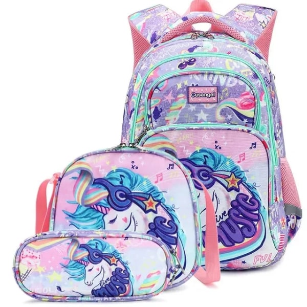 Dinosaurie Ryggsäcksset för Pojkar med Lunchlåda Pennfodral Flickor Skolväska Barn Lågstadie Förskola Tecknad Skolväska Unicorn 3pcs