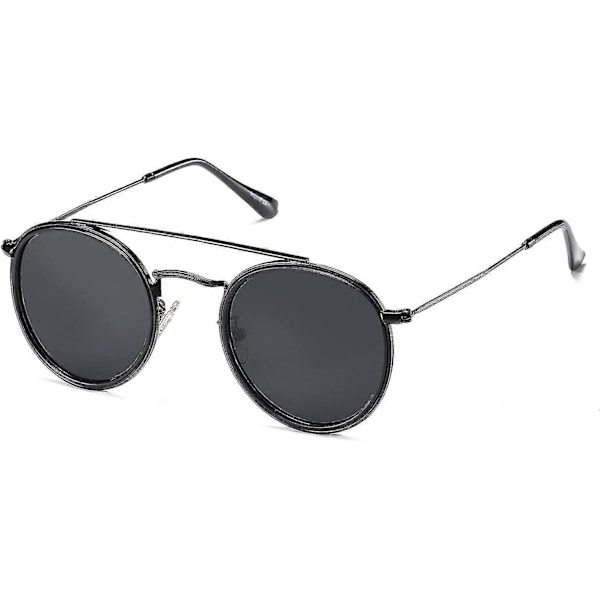 Små Retro Runde Polariserede Solbriller Uv400 Dobbelt Bro Sunnies Sunset