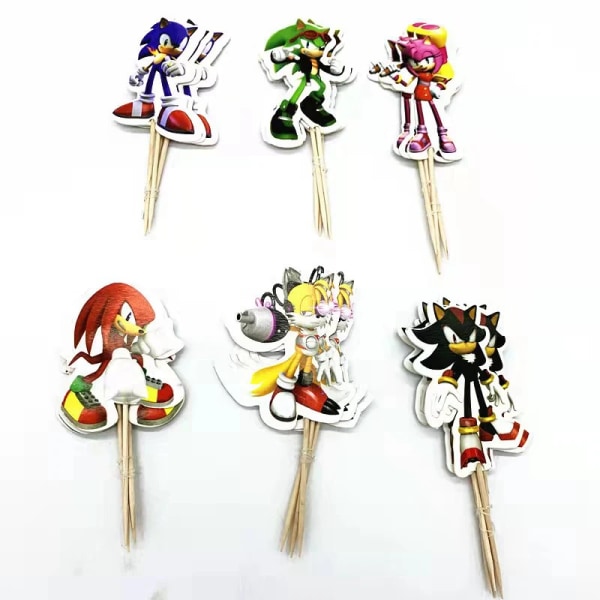Nya Tecknade Sonic Kalas Tillbehör Pojkar Födelsedagsfest Engångsservis Set Papperstallrik Mugg Servetter Baby Shower Dekorationer Flags 24pcs