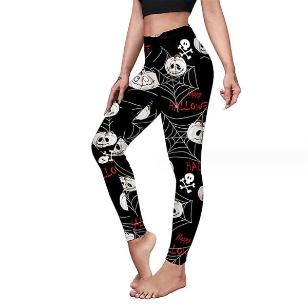 Kvinnor Halloween Leggings Pumpkin Skull High Waist Kostym Legging style 10 S