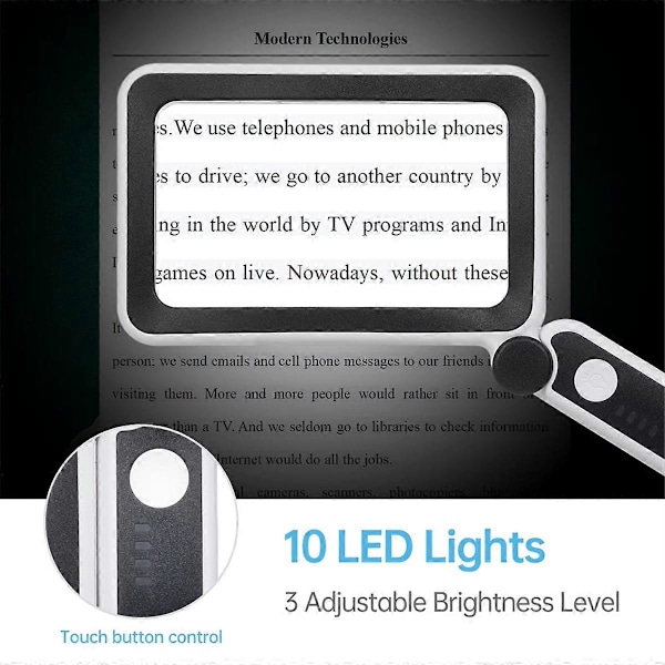 4X Suurennuslasi LED-valoilla USB-luuppi Ladattava Suurennuslasi Kädessä pidettävä Lukusuurennuslamppu